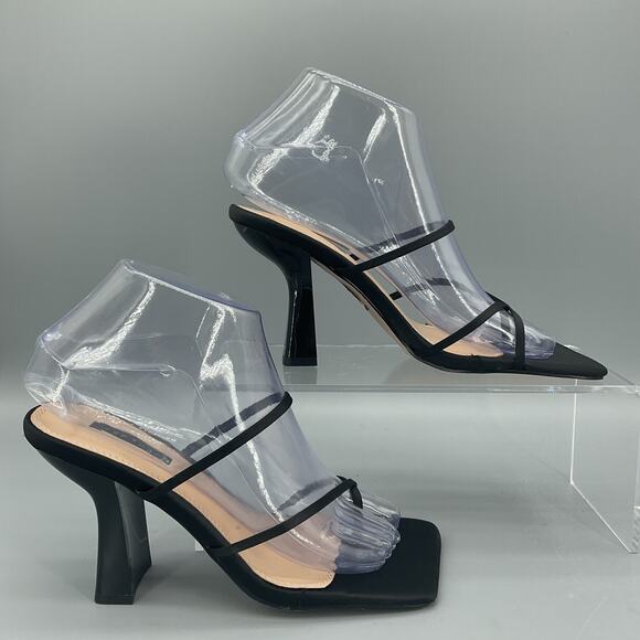 NEW TopShop Women’s Rolo Strippy Heeled Mule Sandals Black Size 6 - Picture 1 of 11